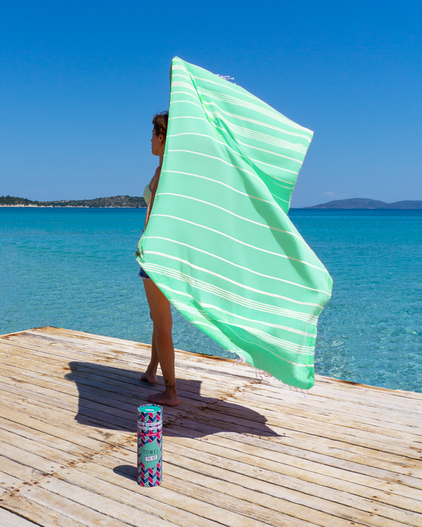 Serviette de hammam Capri à emporter avec coffret cadeau recyclé, menthe