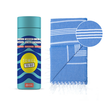 Towel to Go Capri Hammam Towel with Recycled Gift Box, Blue