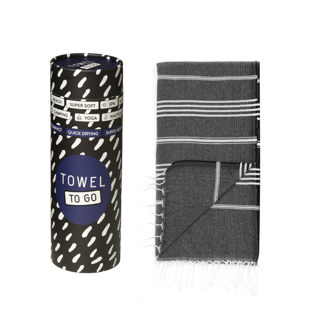 Towel to Go Capri Hammam Towel with Recycled Gift Box, Black