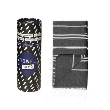 Towel to Go Capri Hammam Towel with Recycled Gift Box, Black