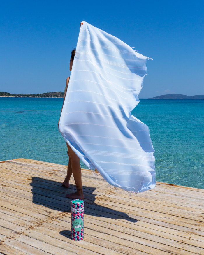 Ipanema Babyblau – Schnelltrocknendes Strandtuch aus Baumwolle