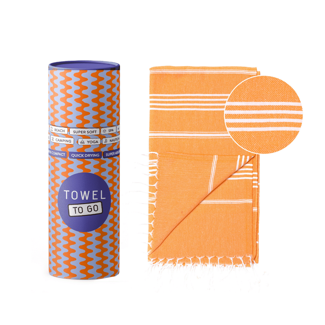 Towel to Go Capri Hammam Towel with Recycled Gift Box, Orange