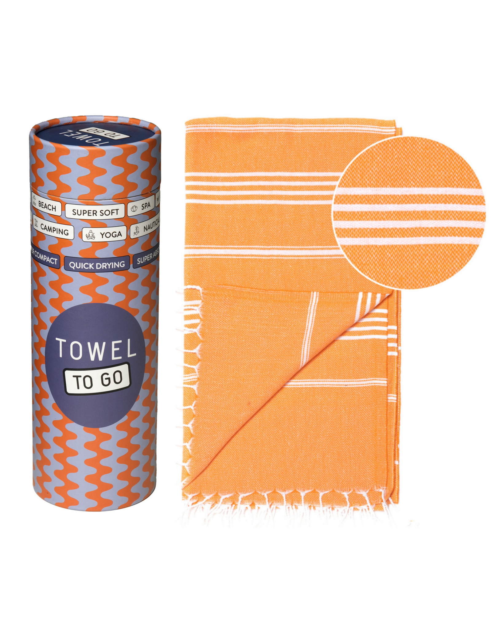 Towel to Go Capri Hammam Towel with Recycled Gift Box, Orange