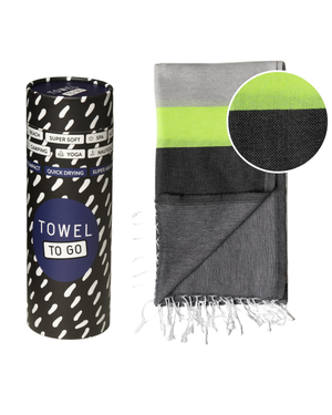 Towel to Go Neon in Grey and Black quick-dry beach towel.