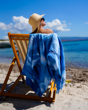 XXL Strandtuch 200x200 cm Batik Ozeanblau & Weiß – Stranddecke