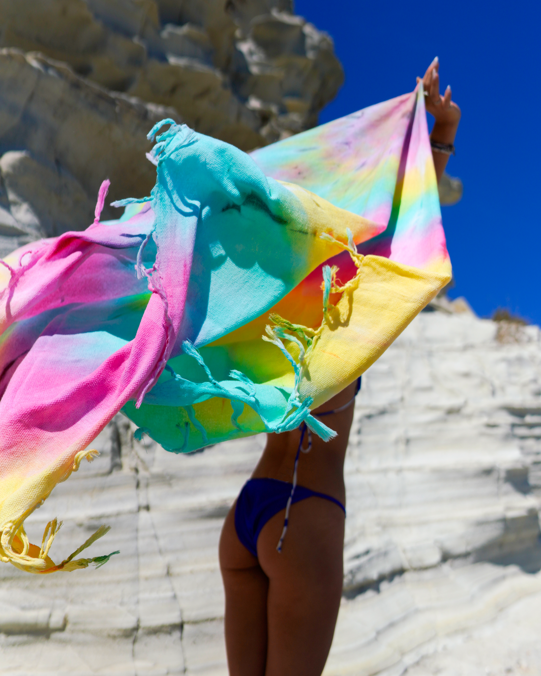 Tie Dye XXL Strandtuch Solar mit recycelter Geschenkbox, Rosa, Grün