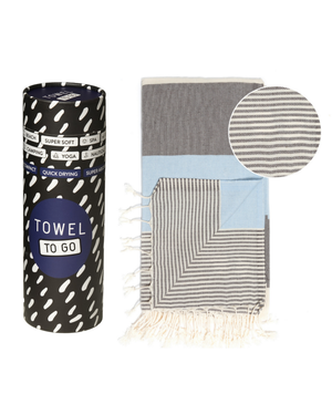 Towel to Go Palermo in Blue and Black quick-dry beach towel.