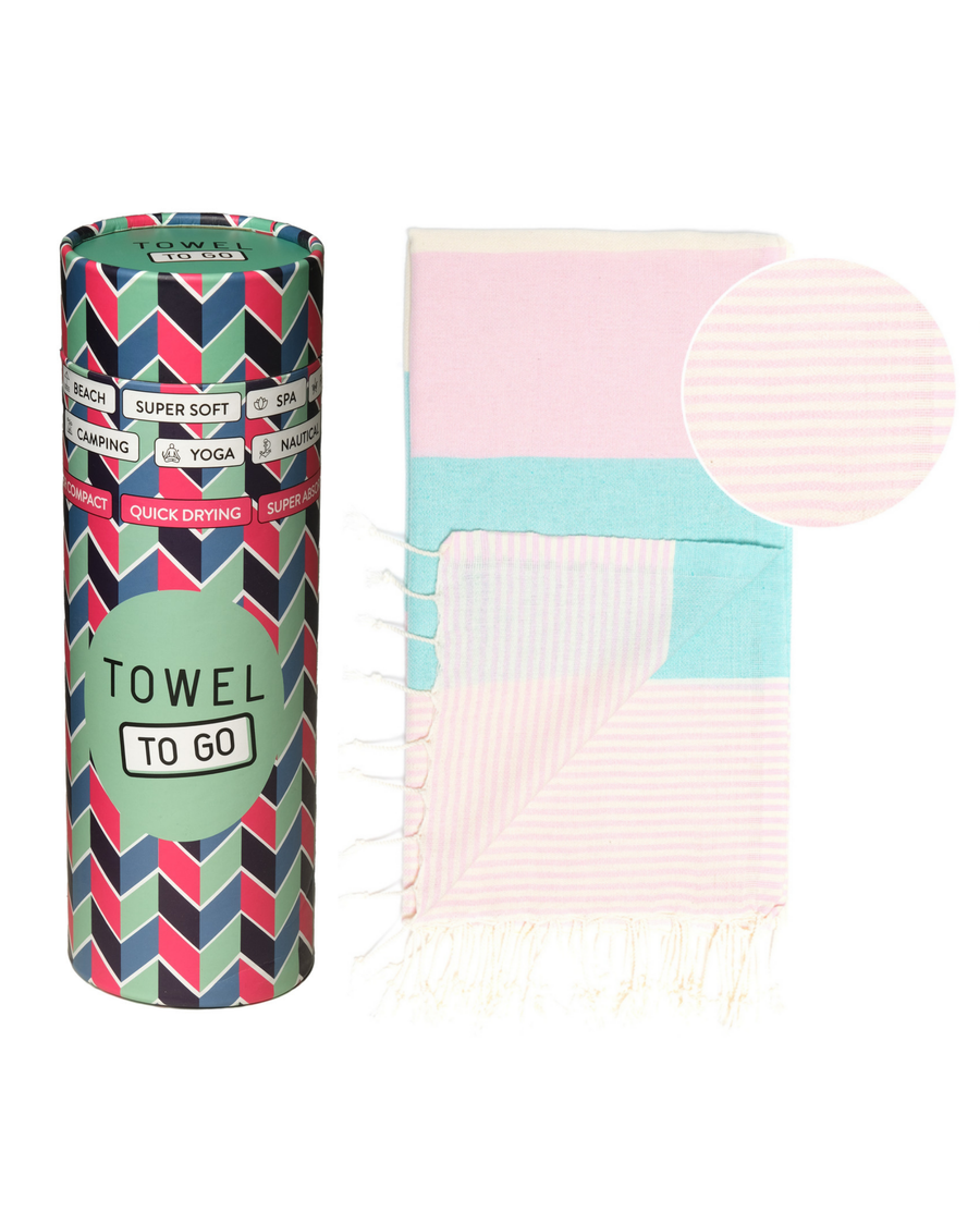 Towel to Go Palermo in Mint and Pink quick-dry beach towel.