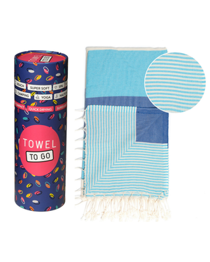 Towel to Go Palermo in Blue and Turquoise quick-dry beach towel.