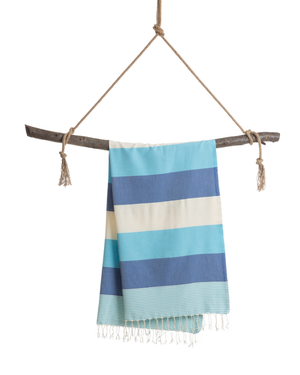 Towel to Go Palermo in Blue and Turquoise quick-dry beach towel.