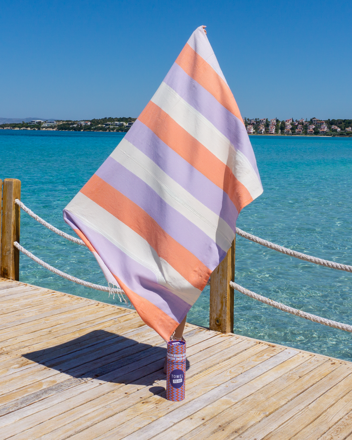 Palermo Aprikose & Lavendel – Schnelltrocknendes Strandtuch aus Baumwolle