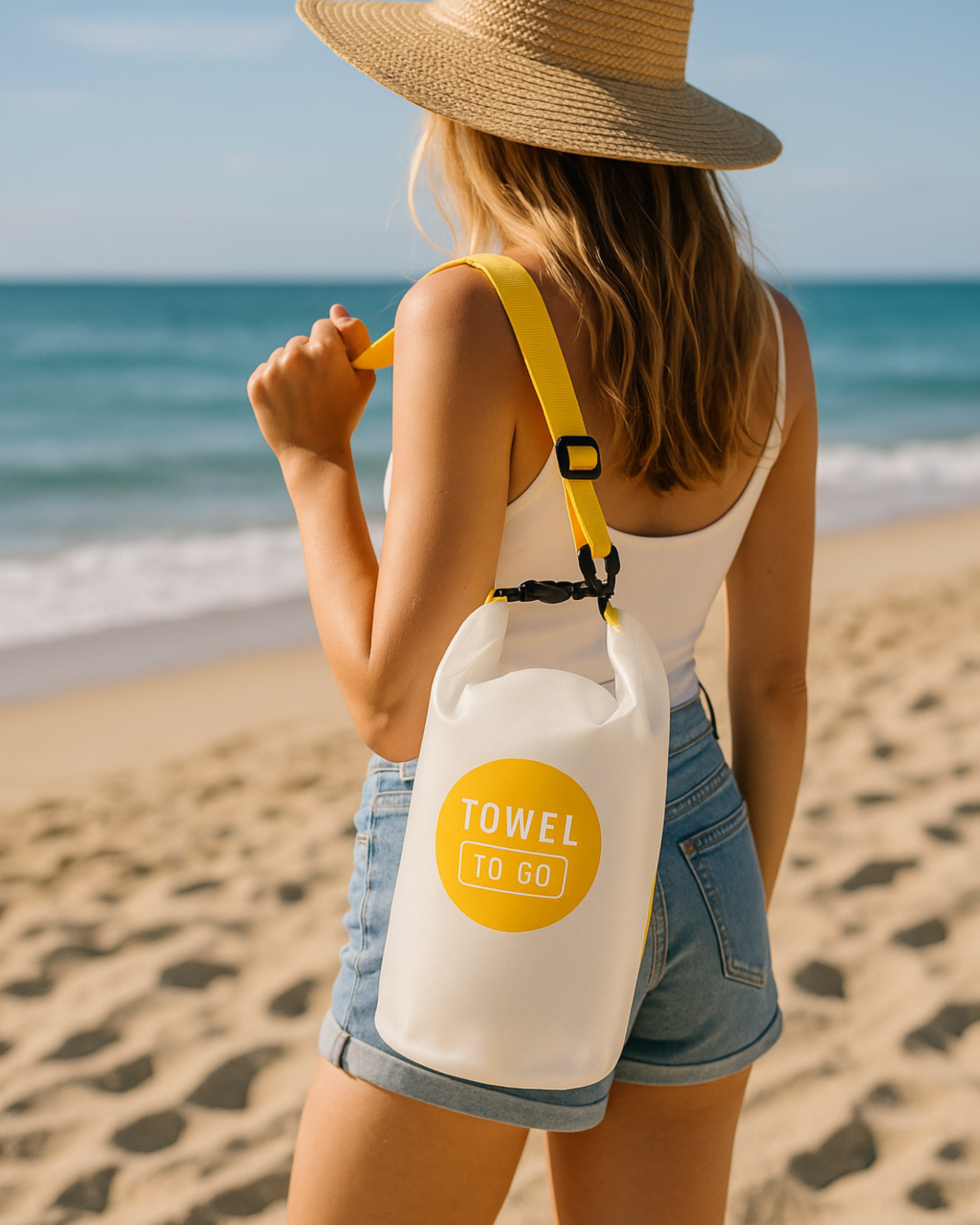 Towel to Go Roll N Go Bag – Waterproof Transparent Dry Bag, Yellow (5 Liters)