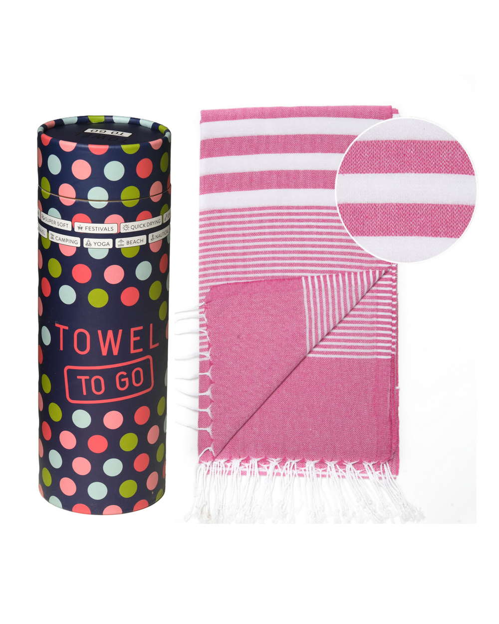 Towel to Go Malibu in Fuchsia quick-dry beach towel.