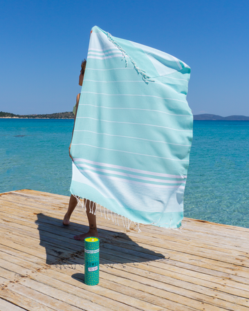 Malibu Hammam Towel with Recycled Gift Box, Turquoise