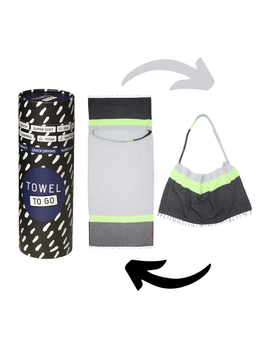 2-in-1 Beach Towel Bag in Grey & Charcoal – Made from Recycled Cotton