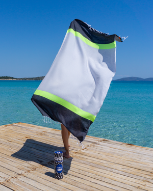 Neon Grau & Anthrazit – 2-in-1 Strandtuch Tasche aus recycelter Baumwolle
