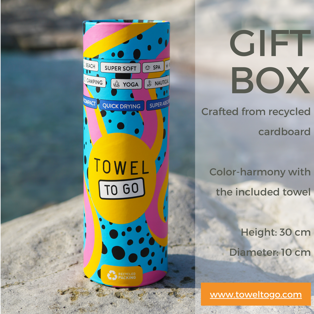 Towel to Go Capri Hammam Towel with Recycled Gift Box, Orange