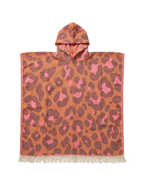 Towel to Go Hooded Cotton Beach Poncho in Camel and Rose from the Neon Safari Collection.