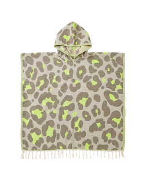 Towel to Go Hooded Cotton Beach Poncho in Grey and Lime from the Neon Safari Collection.