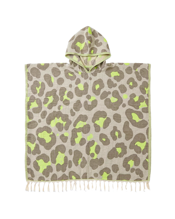 Towel to Go Hooded Cotton Beach Poncho in Grey and Lime from the Neon Safari Collection.