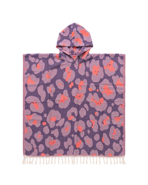 Towel to Go Hooded Cotton Beach Poncho in Lavender and Coral from the Neon Safari Collection.