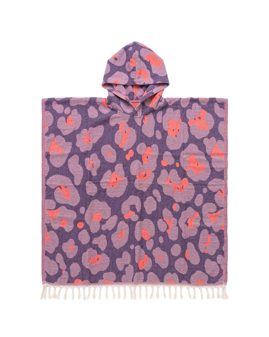 Towel to Go Hooded Cotton Beach Poncho in Lavender and Coral from the Neon Safari Collection.