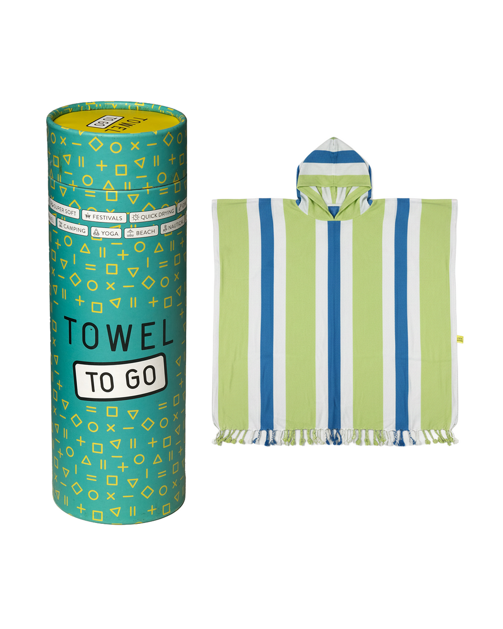 Towel to Go Hooded Cotton Beach Poncho Lime and Ocean Blue from the Coral Coast collection presented in a premium gift box.
