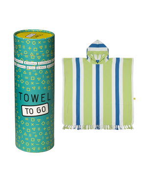 Towel to Go Hooded Cotton Beach Poncho Lime and Ocean Blue from the Coral Coast collection presented in a premium gift box.