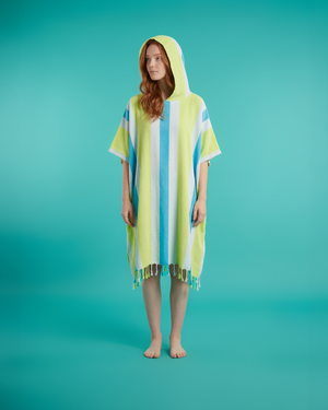 Towel to Go Hooded Cotton Beach Poncho in Lime and Ocean Blue from the Coral Coast Collection.