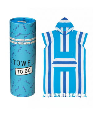Towel to Go Hooded Cotton Beach Poncho Blue and Navy from the Men Coral Coast collection presented in a premium gift box.