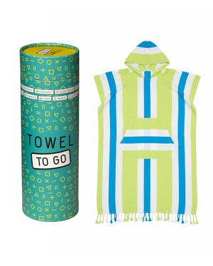 Towel to Go Hooded Cotton Beach Poncho Lime and Ocean Blue from the Men Coral Coast collection presented in a premium gift box.