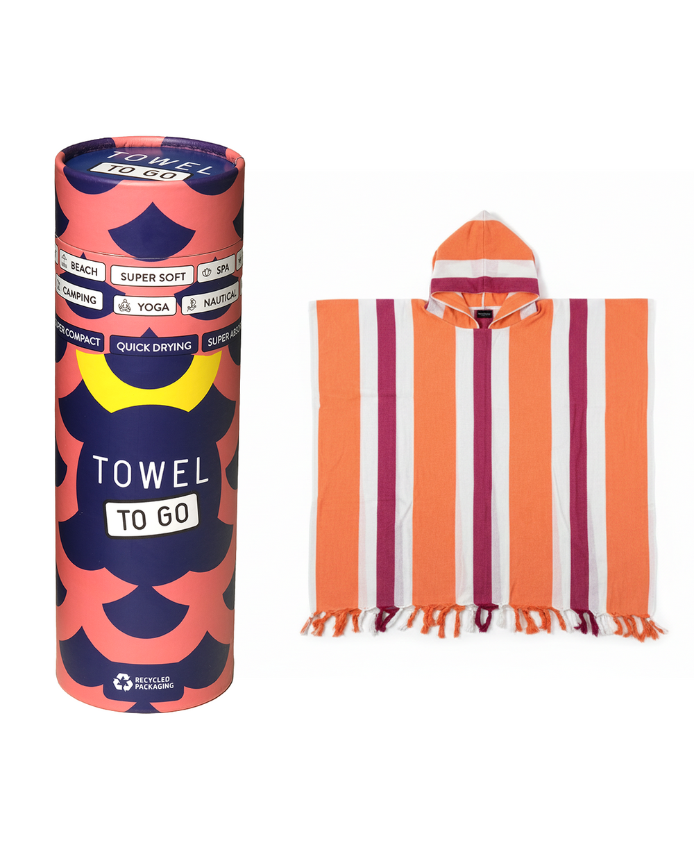 Towel to Go Hooded Cotton Beach Poncho Orange and Fuchsia from the Coral Coast collection presented in a premium gift box.