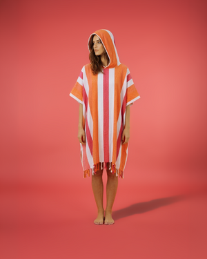 Towel to Go Hooded Cotton Beach Poncho in Orange and Fuchsia from the Coral Coast Collection.