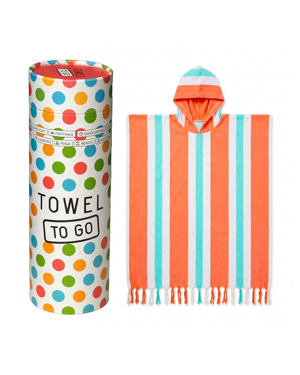 Towel to Go Hooded Cotton Beach Poncho Orange and Mint from the Coral Coast collection presented in a premium gift box.