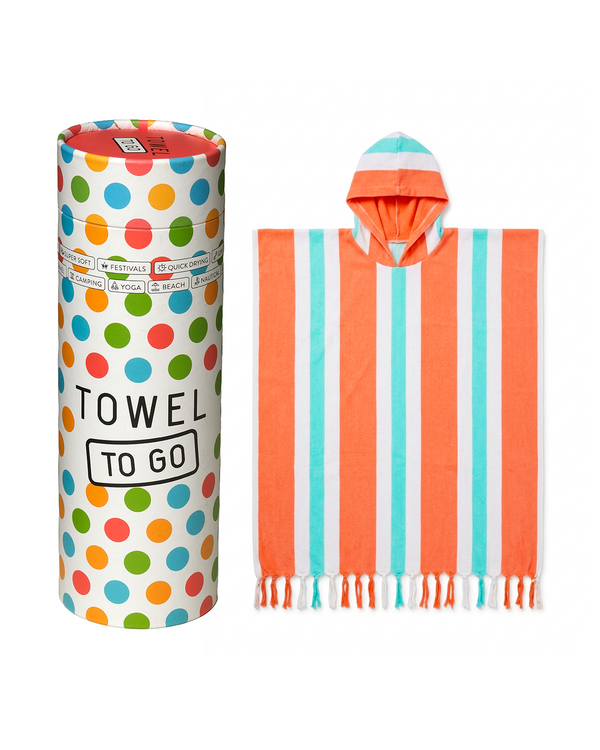 Towel to Go Hooded Cotton Beach Poncho Orange and Mint from the Coral Coast collection presented in a premium gift box.