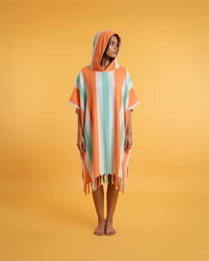 Towel to Go Hooded Cotton Beach Poncho in Orange and Mint from the Coral Coast Collection.