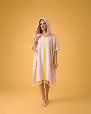 Towel to Go Hooded Cotton Beach Poncho in Rose and Sunset from the Coral Coast Collection.