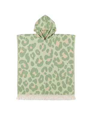 Towel to Go Hooded Cotton Beach Poncho in Sage and Blush from the Neon Safari Collection.