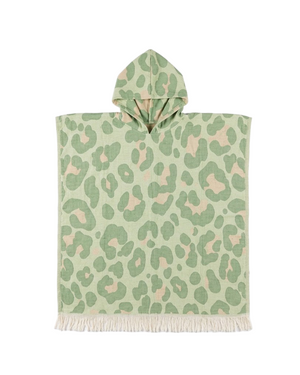 Towel to Go Hooded Cotton Beach Poncho in Sage and Blush from the Neon Safari Collection.