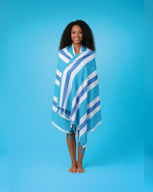 Towel to Go Quick Dry Cotton Towel in Blue and Navy from the Color Coast Collection.