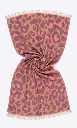 Towel to Go Quick Dry Cotton Towel in Camel and Rose from the Neon Safari Collection.