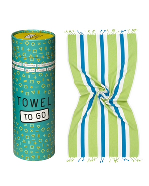 Towel to Go Quick Dry Cotton Towel Lime and Ocean Blue from the Coral Coast collection presented in a premium gift box.