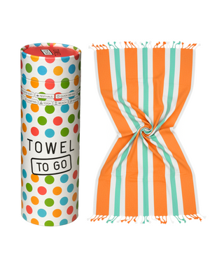 Towel to Go Quick Dry Cotton Towel Orange and Mint from the Coral Coast collection presented in a premium gift box.