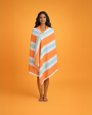 Towel to Go Quick Dry Cotton Towel in Orange and Mint from the Coral Coast Collection.