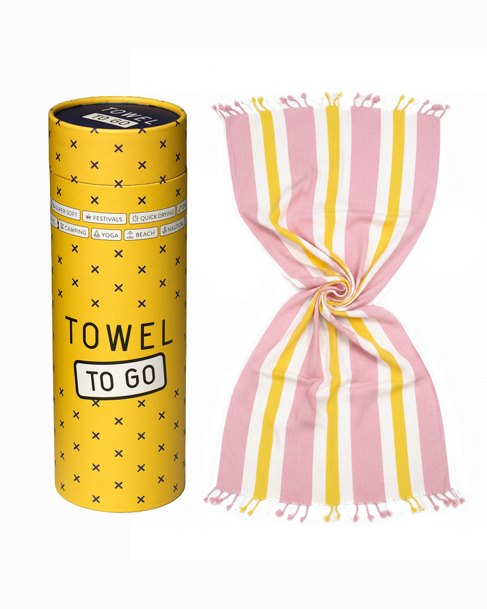 Towel to Go Quick Dry Cotton Towel Rose and Sunset from the Coral Coast collection presented in a premium gift box.