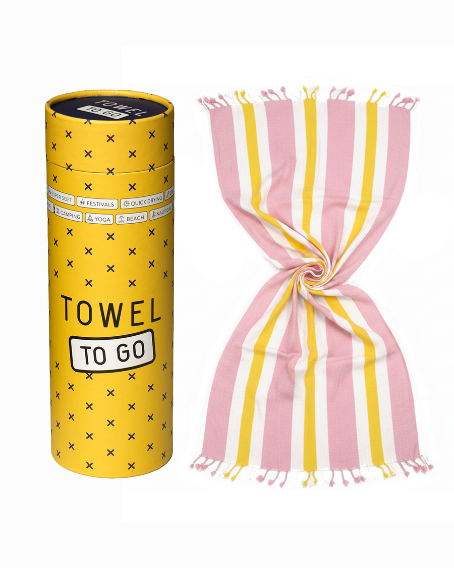 Towel to Go Quick Dry Cotton Towel Rose and Sunset from the Coral Coast collection presented in a premium gift box.