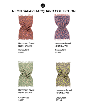 Towel to Go Coral Coast Collection of quick dry cotton towels with various designs and colors on a white background.