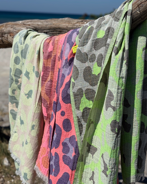 Towel to Go Neon Safari Collection featuring Quick Dry Cotton Towels in multiple colors.