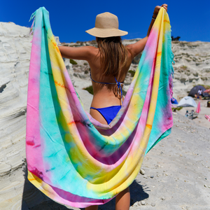 Tie dye hammam towels made from cotton, lightweight, colorful and quick-drying