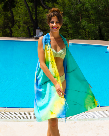 Tie Dye Convertible Towel Kimono with Recycled Gift Box, Green, Blue